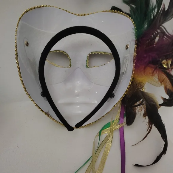 Gold and Purple Masquerade Mask with Feathers - Picture 7 of 7
